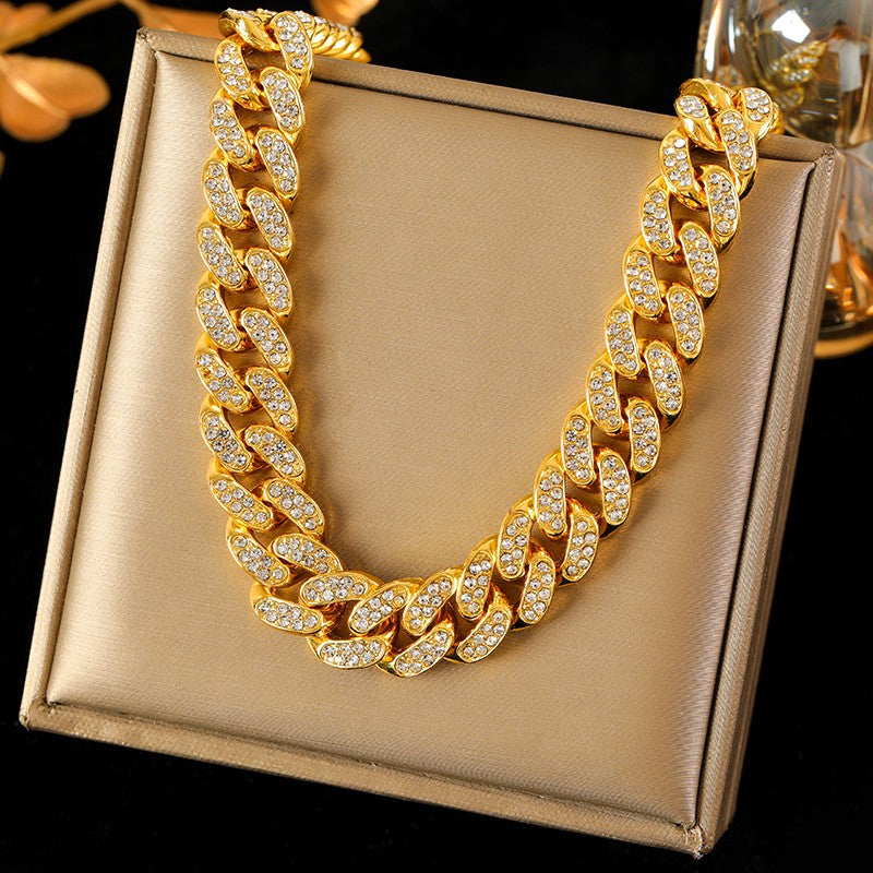 EILIECK Colar de Corrente Grossa de Aço Inoxidável 316L Dourado e Prateado para Mulheres, Corrente Cubana da Moda, Joia Impermeável de Presente