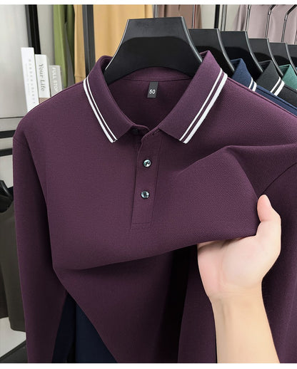 100% pure cotton high-quality brand men's long sleeve polo shirt autumn fashion striped original design golf top casual T-shirt