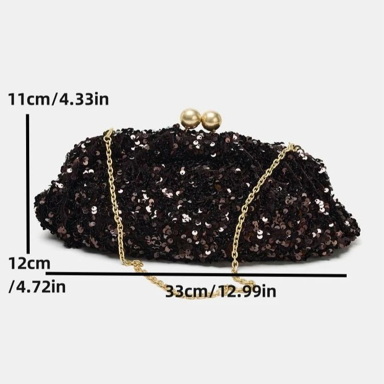 SEQUIN CLUTCH, New Luxury Designer Handbag for Ladies Elegant, Spacious Clip bag with Chains, Women's Fashion Shoulder Bag