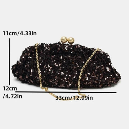 SEQUIN CLUTCH, New Luxury Designer Handbag for Ladies Elegant, Spacious Clip bag with Chains, Women's Fashion Shoulder Bag