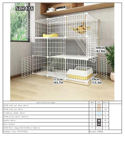 Grande Gaiola de Gato para Uso Doméstico, Vila de Gatos Gigante Interna, Estrutura de Escalada para Gatos com Espaço Livre de Várias Camadas, Casa de Gatos Luxuosa, Casa de Gatos