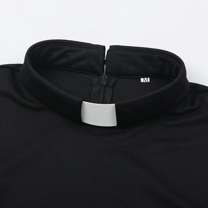 Priest Tab Collar Clergy Shirt Tops for Women Catholic Church Uniform Costume