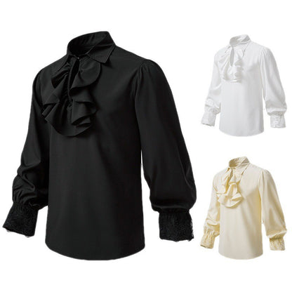 Men Steampunk Ruffle Shirt Long Sleeve Lace Cuff Medieval Victorian Halloween Costume Tops