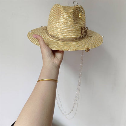 Chapéu de Palha Corrente Punk 2023 Novo Chapéu de Sol Acessórios Corrente Dourada Jazz Hip Hop Chapéu de Verão Estilo Punk Chapéu de Praia Chapéu de Igreja