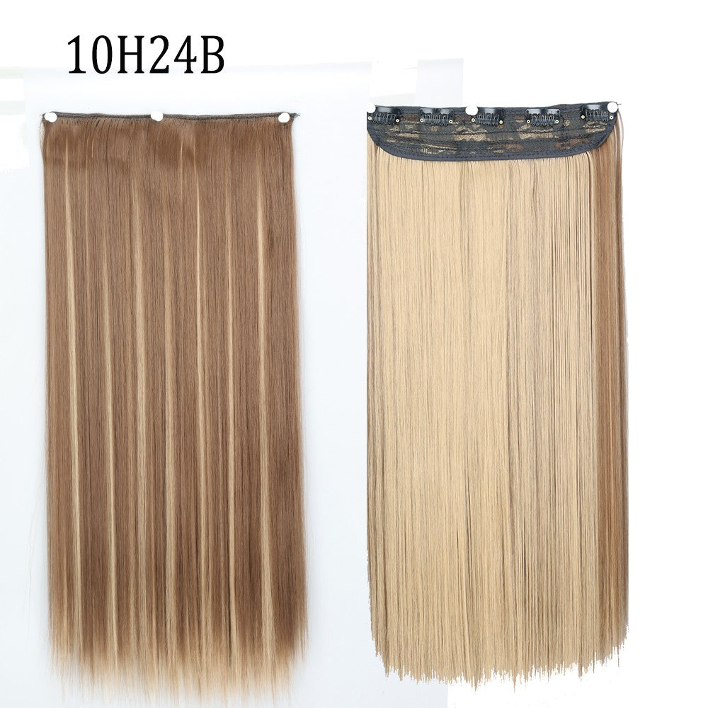 Apliques de Cabelo Sintético Liso Comprido de 5 Clipes 22'' Fibra de Alta Resistência ao Calor Preto Castanho Loiro