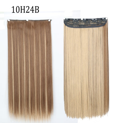 Apliques de Cabelo Sintético Liso Comprido de 5 Clipes 22'' Fibra de Alta Resistência ao Calor Preto Castanho Loiro
