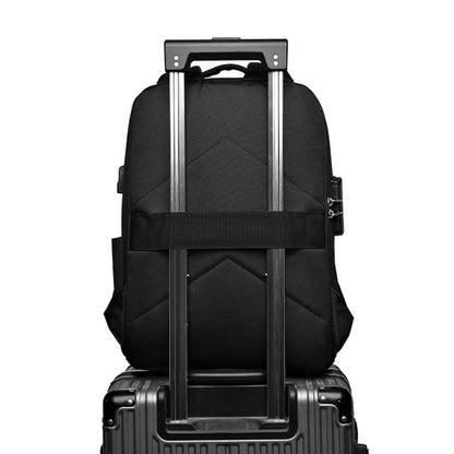 Mochila Masculina Casual Portátil Grande Capacidade com Zíper, Senha Segura, Impermeável, Porta USB para Carregamento e Compartimento para Laptop