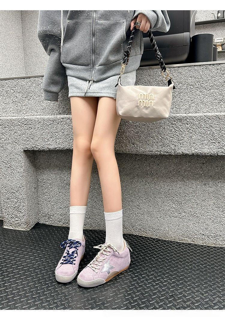 6cm de Elevação Interna Cadarços de Pato Mandarim Estrela Sapatos Sujos Femininos Vintage Sola Grossa Versátil Tênis Casual