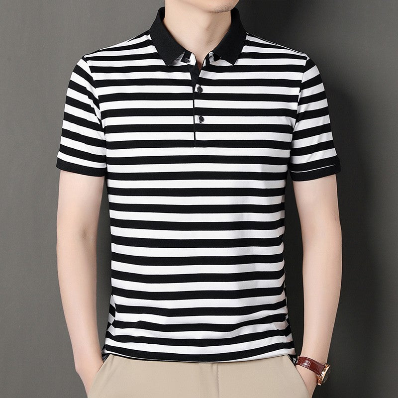 2024 Men's New Striped Cotton Business Casual Short sleeved POLO Shirt Fashion Short sleeved Comfortable and Breathable Top