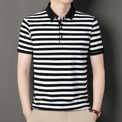 2024 Men's New Striped Cotton Business Casual Short sleeved POLO Shirt Fashion Short sleeved Comfortable and Breathable Top