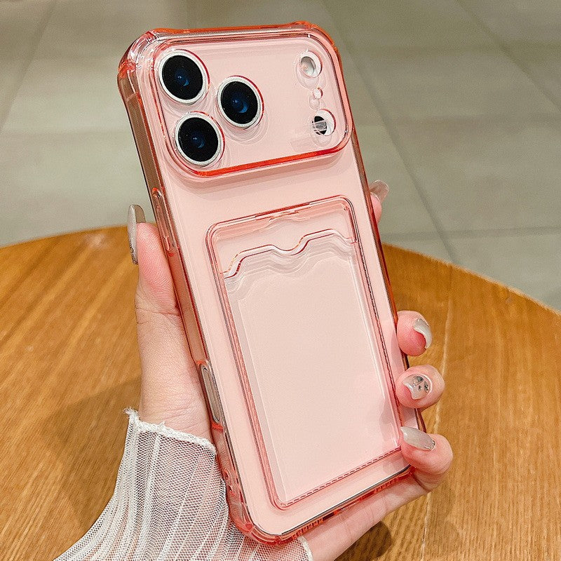Card Slot Pocket Phone Case For iPhone 17 Air 16 15 14 13 12 11 Pro Max Plus 16e Shockproof Transparent Silicone Soft TPU Cover