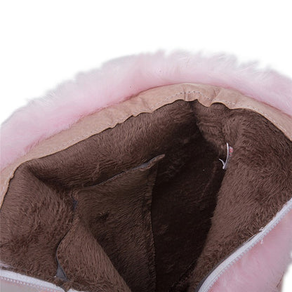 2025 New Fashion Womens Winter High Heel Boots Pink White Black Fur Tassel Bowtie Lovely Lolita Ladies Party Wedding Shoes