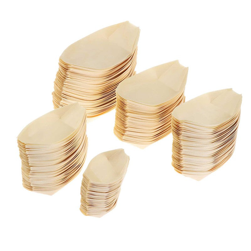 Bandejas de Alimentos 50pçs Barco de Madeira para Sushi Bambu Natural Descartável Caiaque Salada Sobremesa Bolo de Pinheiro Barco Tigela de Lanche Tapete Bandeja de Prato de Sushi