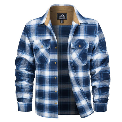 MAGCOMSEN Flannel Shirts Men's Long Sleeves Cotton Long Sleeve Plaid Shirt with 2 Pockets Button Down Casual Corduroy Shirt Male