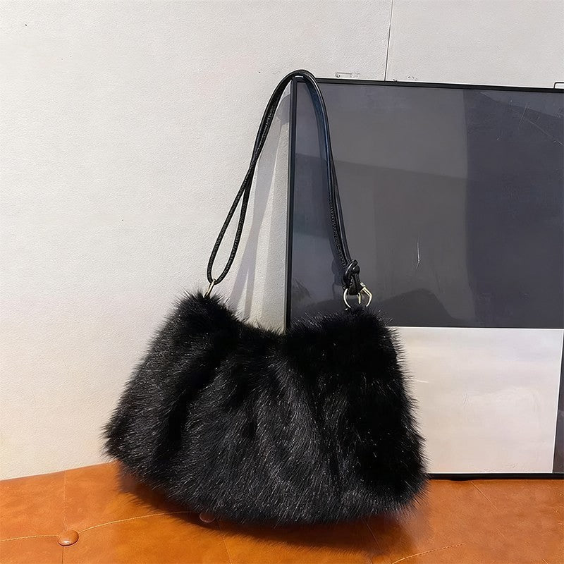 Fashion Luxury Faux Rabbit Fur Plush Shoulder Bag High-End Women's Tote Handbag for Stylish Gift Sending