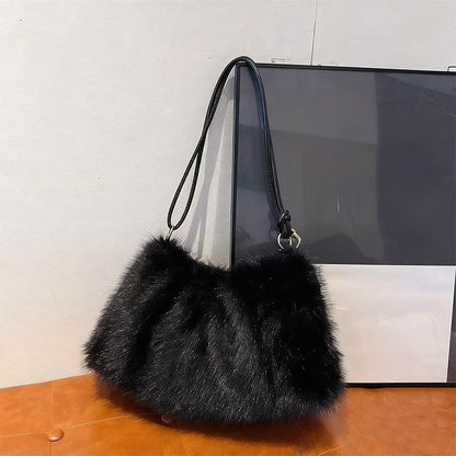 Fashion Luxury Faux Rabbit Fur Plush Shoulder Bag High-End Women's Tote Handbag for Stylish Gift Sending