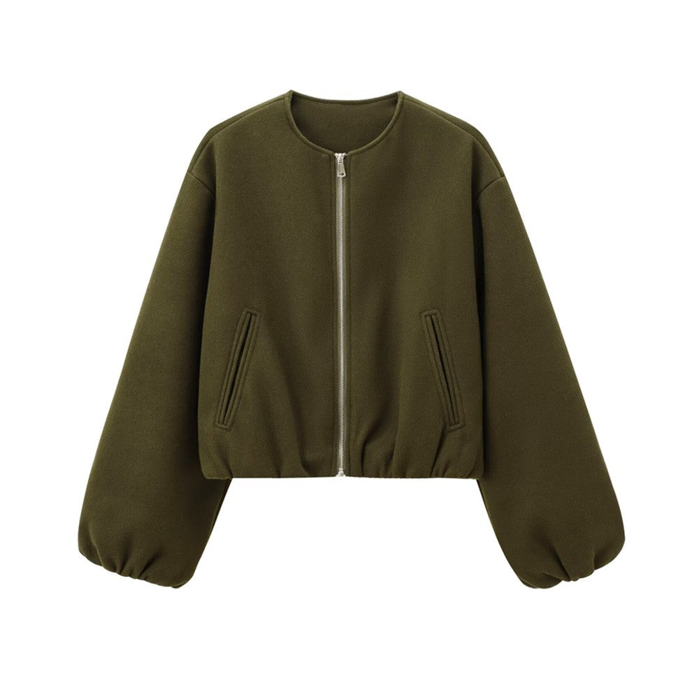 Oversized Soft Bomber Jacket for Women, Long Sleeve Coat, Front Zipper, Female Outerwear, Chic Tops, Fashion