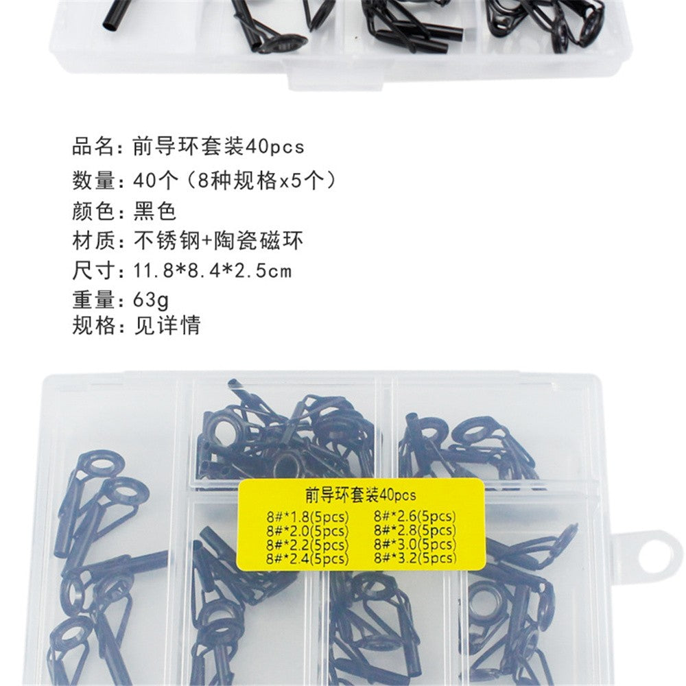 40 Peças/Caixa Anel Guia para Vara de Pesca Kit de Reparo Ponta Superior Conjunto 8# DIY Aço Inoxidável Molduras Cerâmica Ferramentas Acessórios de Pesca
