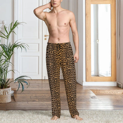 Custom Leopard Print Pajama Pants Men's Animal Skin Sleepwear Lounge Sleep Bottoms Stretch with Pockets