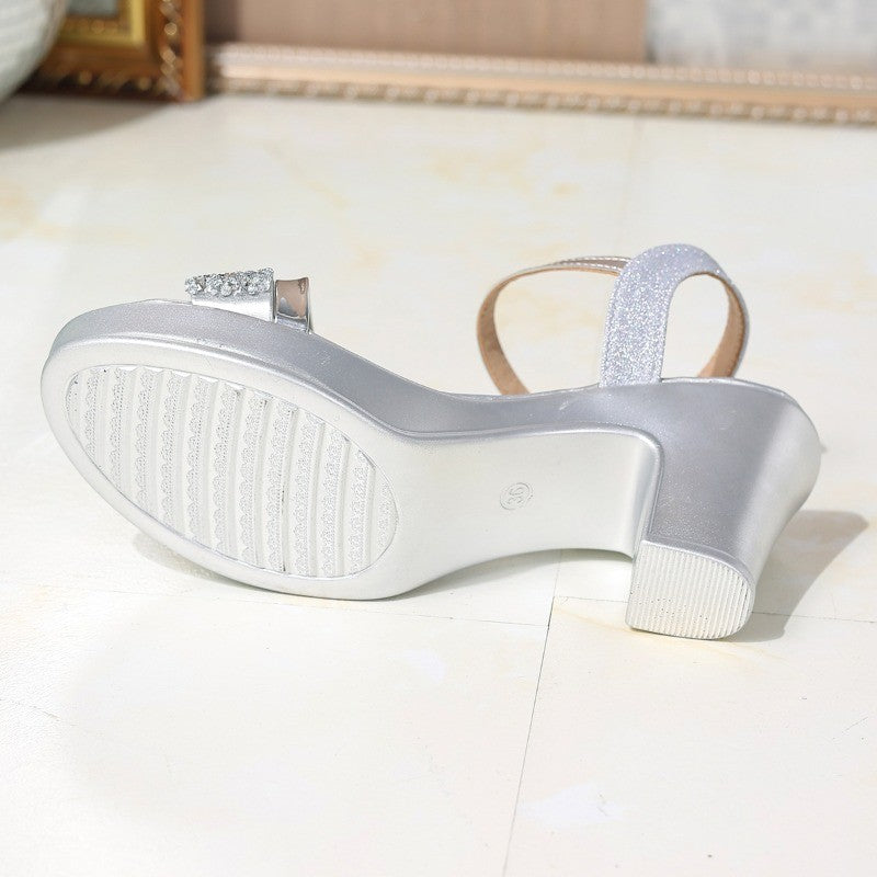 2025 New Sequins Chunky Heel Sandals for Women Summer Ankle Strap Platform Sandals Woman Fashion High Heel Party Shoes