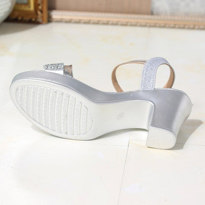 2025 New Sequins Chunky Heel Sandals for Women Summer Ankle Strap Platform Sandals Woman Fashion High Heel Party Shoes