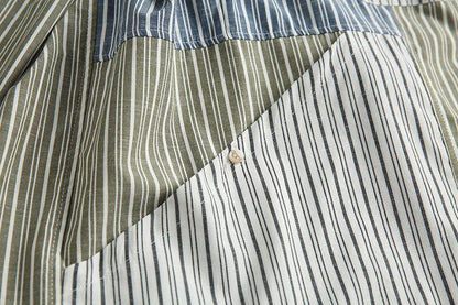 Stripe Splice Shirt Men Japnese Streetwear Fashion Loose Casual Long Sleeve Shirts Cityboy Oversize Cargo Shirts Blouses