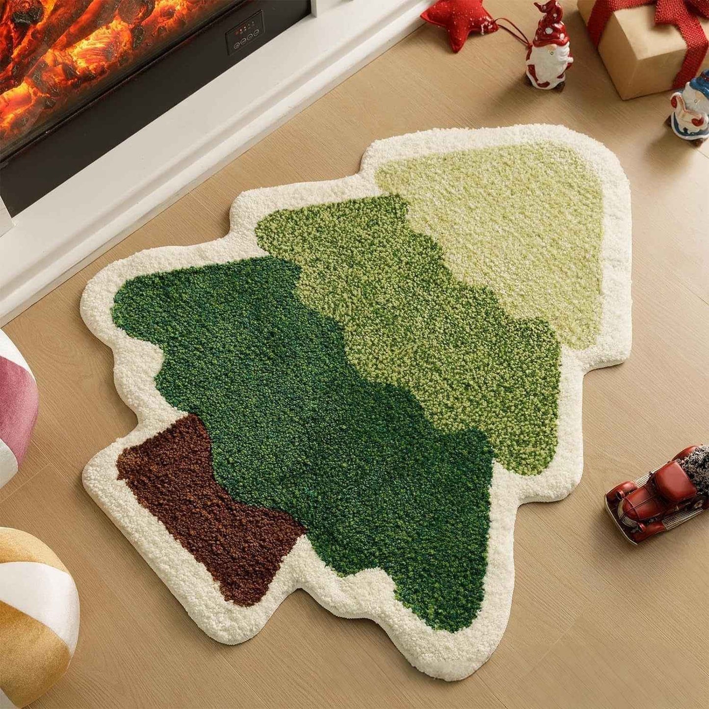 VIKAMA Christmas Tree Imitation Cashmere Carpet For Bedroom Non-Slip Bedside Rug For Bathroom And Bathroom Area Decoration