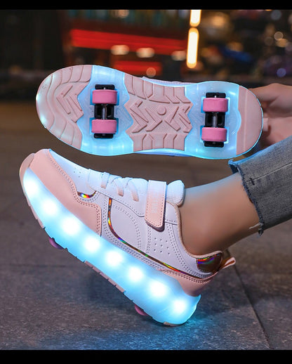 Luminous Roller Skate Shoes Wheels Removeable Sneakers Kids Roller Shoes USB Charge Light Up Sport Skate Board Shoes Boys Girls