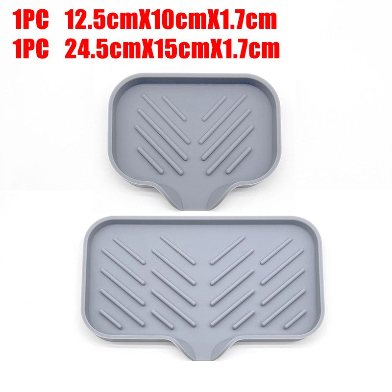 1/2pcs Kitchen Sink Silicone Tray With Drain Soap Sponge Storage Holder Countertop Sink Scrubber Brush Soap Storage Rack
