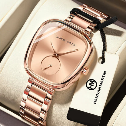 HANNAH MARTIN Brand Original Luxury Women Watch Rose Gold Fashion Stainless Steel Quartz Movement Waterproof Women Dress Watches