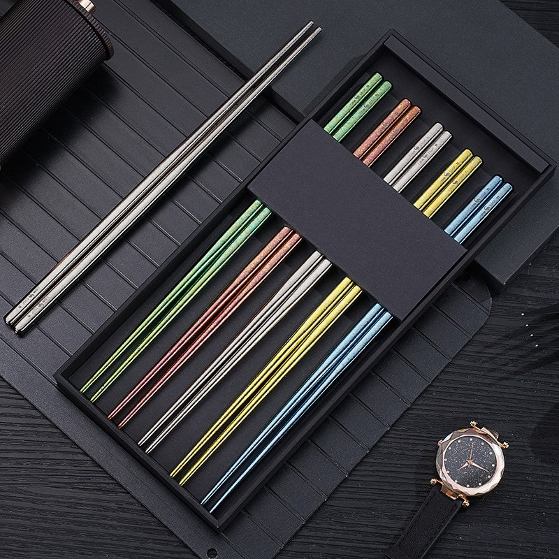 Luxury 10 Pcs Pure Titanium Chopsticks Corss Infection Avoid 5 Color Heat Insulation LFGB Certificate Chinese Family Tableware