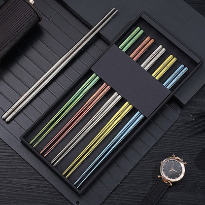 Luxury 10 Pcs Pure Titanium Chopsticks Corss Infection Avoid 5 Color Heat Insulation LFGB Certificate Chinese Family Tableware