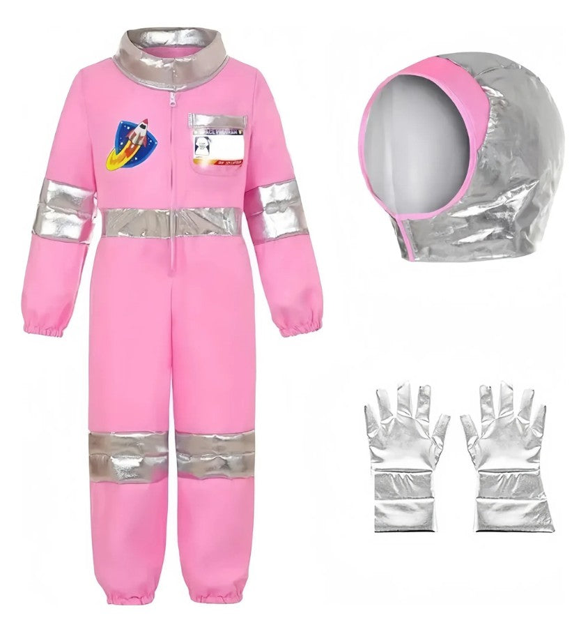 Cosplay Costume Pink Astronaut Height100-150 Pop Space-Themed Dress-Up Outfits Space Explorer Role-Play Jumpsuit Park Performanc