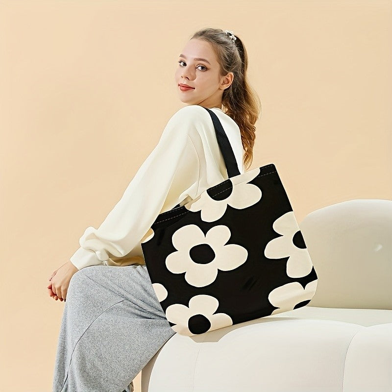 Yellow flower printed tote bag, reusable fashionable backpack, multifunctional handbag, printed canvas shopping bag