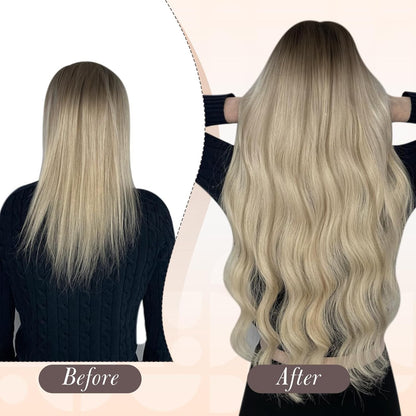 Full Shine Fishing Wire Hair Extensions Cabelo Humano Real Hair Extensions Apliques Para Mulheres Fio Secreto Grosso