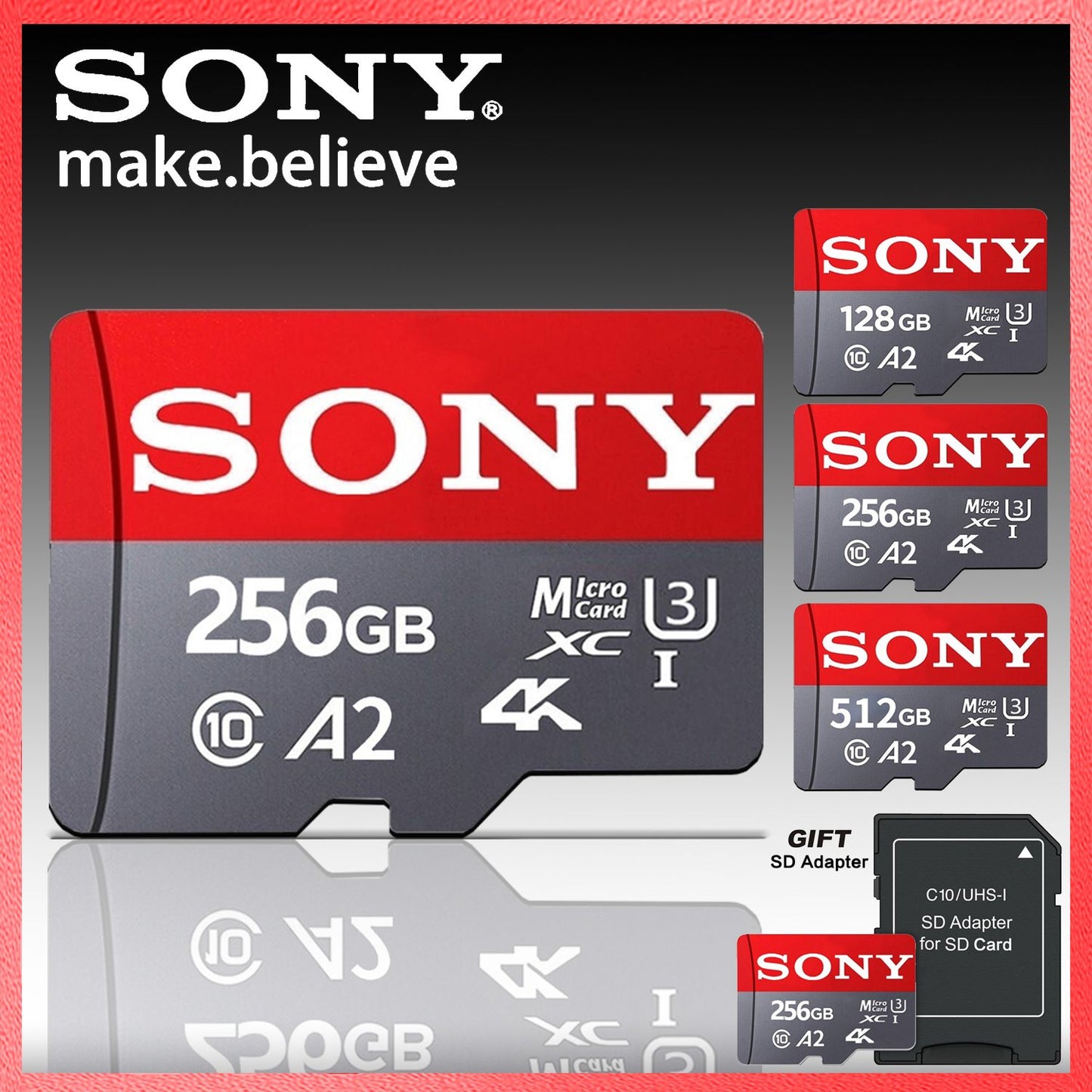 Cartão de Memória SONY SD 128GB 256GB de Alta Velocidade Micro TF SD 1024GB 512GB A2 U3 V30 Flash Cards Para Celular Xiaomi PC Câmera