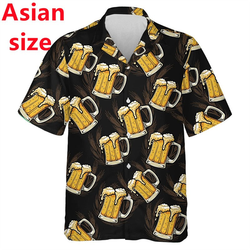 2025 New Beer Lovers Shirts For Men Clothes Harajuku Fashion Hawaiian Lapel Blouse Summer Aloha  Beach Shirt Man Short Sleeve