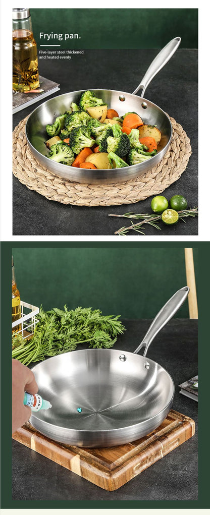Frying Pan 304 Stainless Steel Non-Stick Steak Pan 22/24/26/28cm Skillet Wok Kitchen Cookware for Gas and Induction Hobs