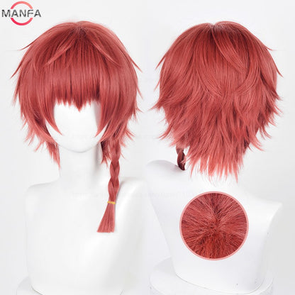 Peruca Cosplay Kurona Ranze Anime Unissex Longa 38cm Vermelha Trança Única Peruca Resistente ao Calor Perucas Sintéticas de Anime Cosplay + Touca de Peruca