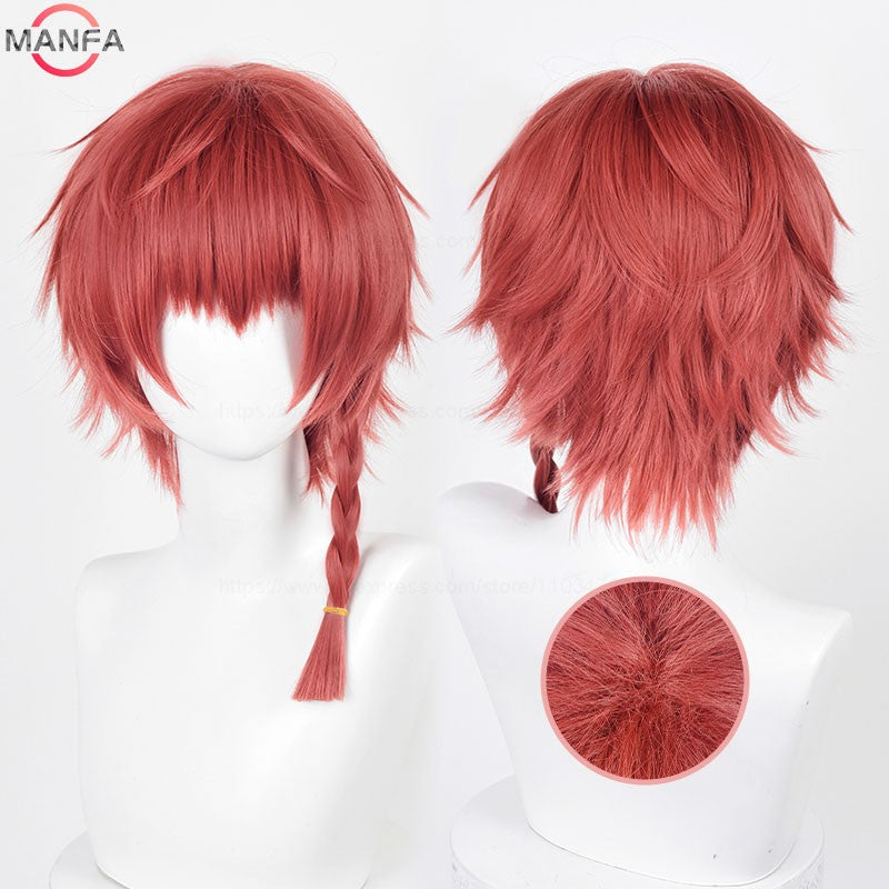 Peruca Cosplay Kurona Ranze Anime Unissex Longa 38cm Vermelha Trança Única Peruca Resistente ao Calor Perucas Sintéticas de Anime Cosplay + Touca de Peruca