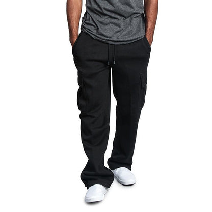 Calça Moletom Masculina Reta, Jogger para Esportes e Moda Urbana, Larga, Grande, com Cordão, Calça Longa Masculina com Múltiplos Bolsos