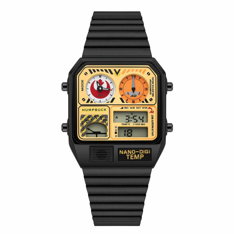 HUMPBUCK DIGITEMP Classic Design Stainless Steel Watches for men with LED Digital Display and Temperature Calendar