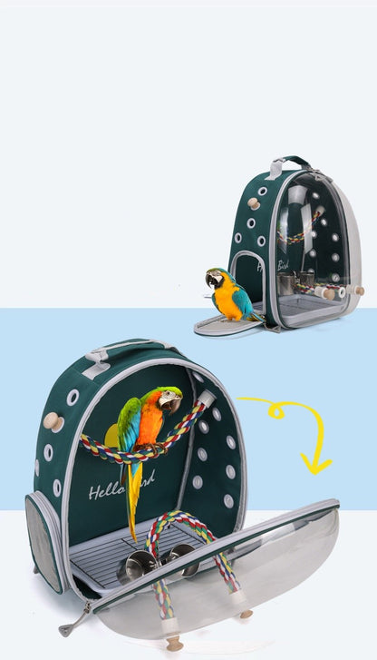 Mochila para Transporte de Pássaros com Poleiro de Corda e Bandeja para Papagaio Periquito Arara Calopsita Gaiola Acrílica para Animais de Estimação Bolsa para Pássaros