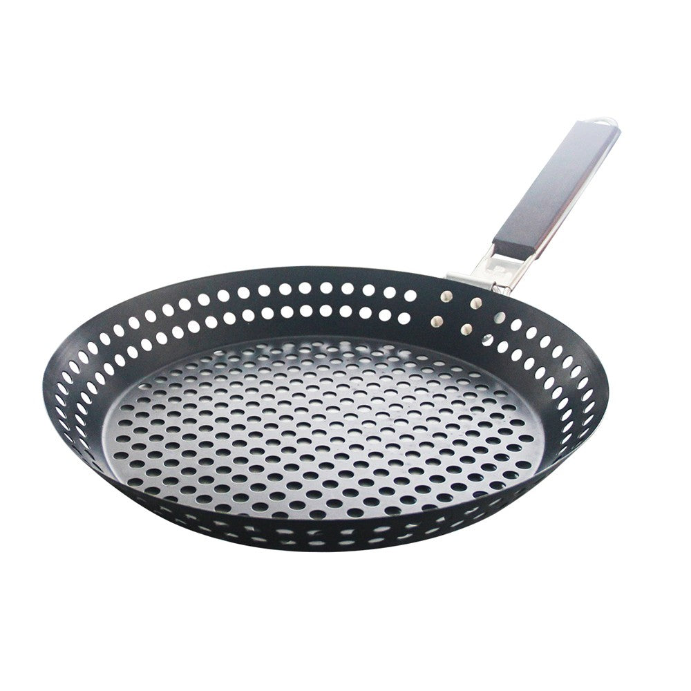 Non-stick Metal Grilling Skillet Handle Removable Handle for Outdoor Grill Topper Barbecue Pan for Vegetables Seafood Meat