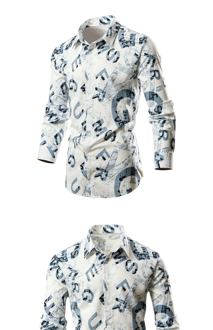 Men's White Vertical Stripe Long Sleeve Shirts, Single Breasted Lapel Shirt, Blue Gray Red Khaki Available, European Size S-XXL