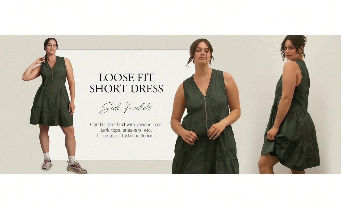 Fisoew Women's Sleeveless Mini Dress Half Zip V Neck Casual Mesh Back Summer Dress with Pockets sexy dress