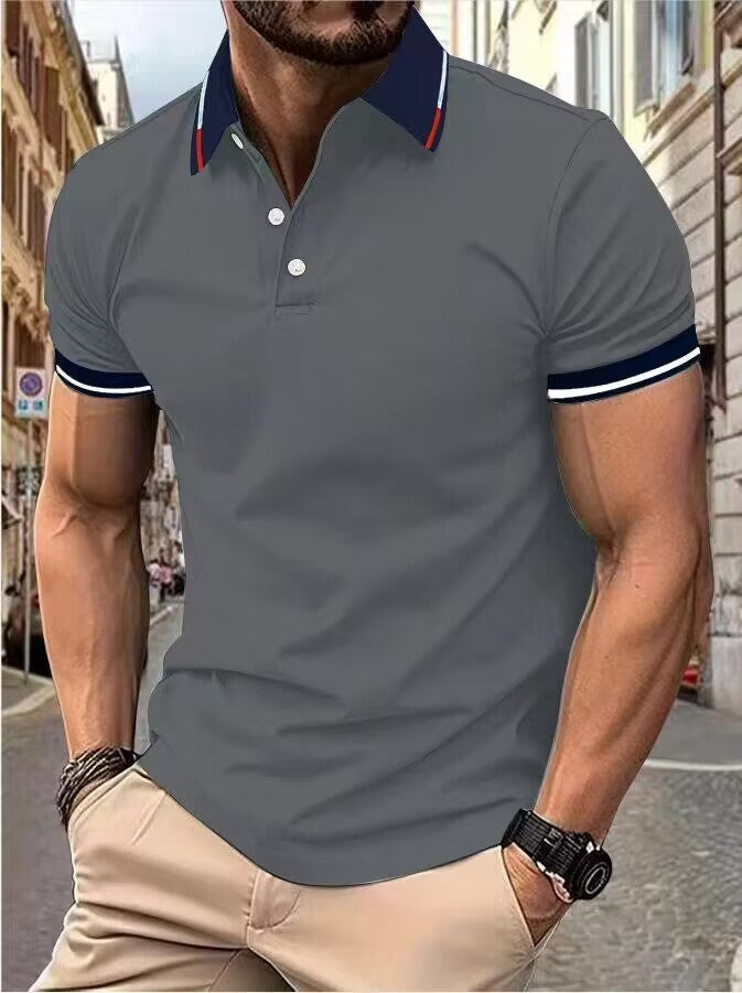 Men's new top Polo shirt T-shirt Summer men's short sleeve color lapel casual fashion white shirt T-shirt men's short sleeve
