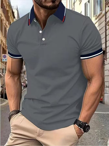 Men's new top Polo shirt T-shirt Summer men's short sleeve color lapel casual fashion white shirt T-shirt men's short sleeve