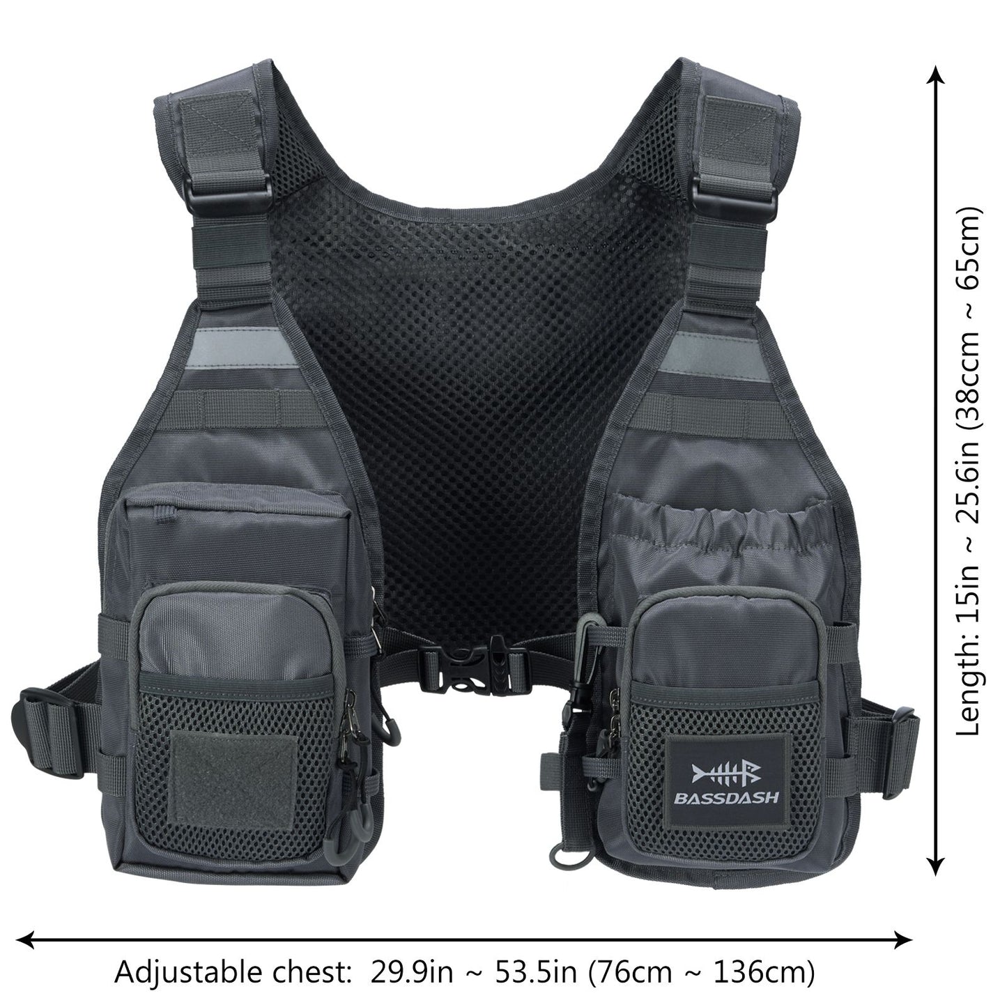 Colete de Pesca com Mosca Ultra Leve Bassdash FV08 para Homens e Mulheres, Colete de Peito Portátil Tamanho Único
