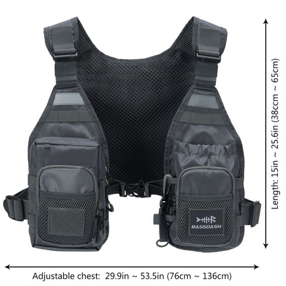 Colete de Pesca com Mosca Ultra Leve Bassdash FV08 para Homens e Mulheres, Colete de Peito Portátil Tamanho Único